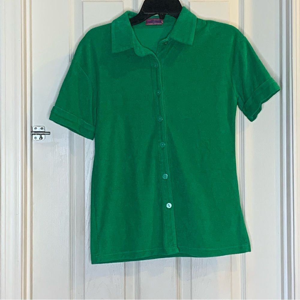 Edikted Green Terry Cloth Button Down Top Size Extra Small